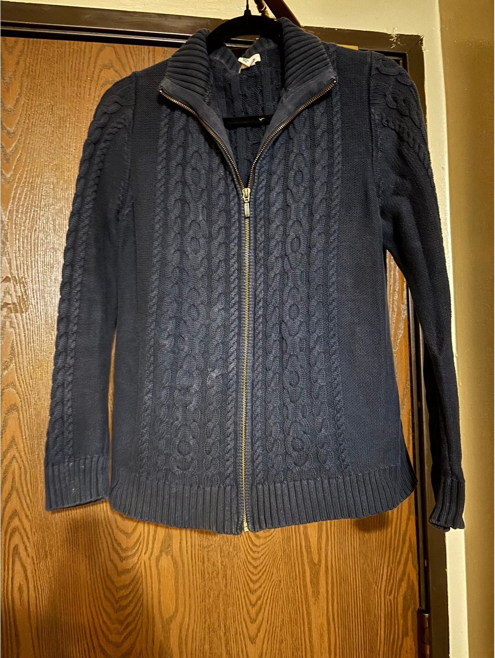 Vintage L.L. bean Navy Chunky Cable-Knit Sweater- 100% Cotton- Size Large